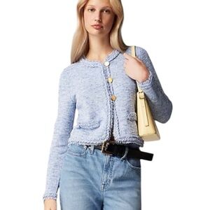 J. Crew Marled Fringe-Trim Sweater Lady Jacket